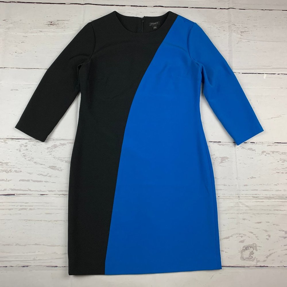 Ann Taylor womens 2 black blue color block 3/4 sleeve sheath dress